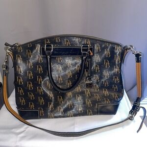 Dooney and Bourke Florentine Vacchetta Black Gold Leather Logo DB Bag Purse